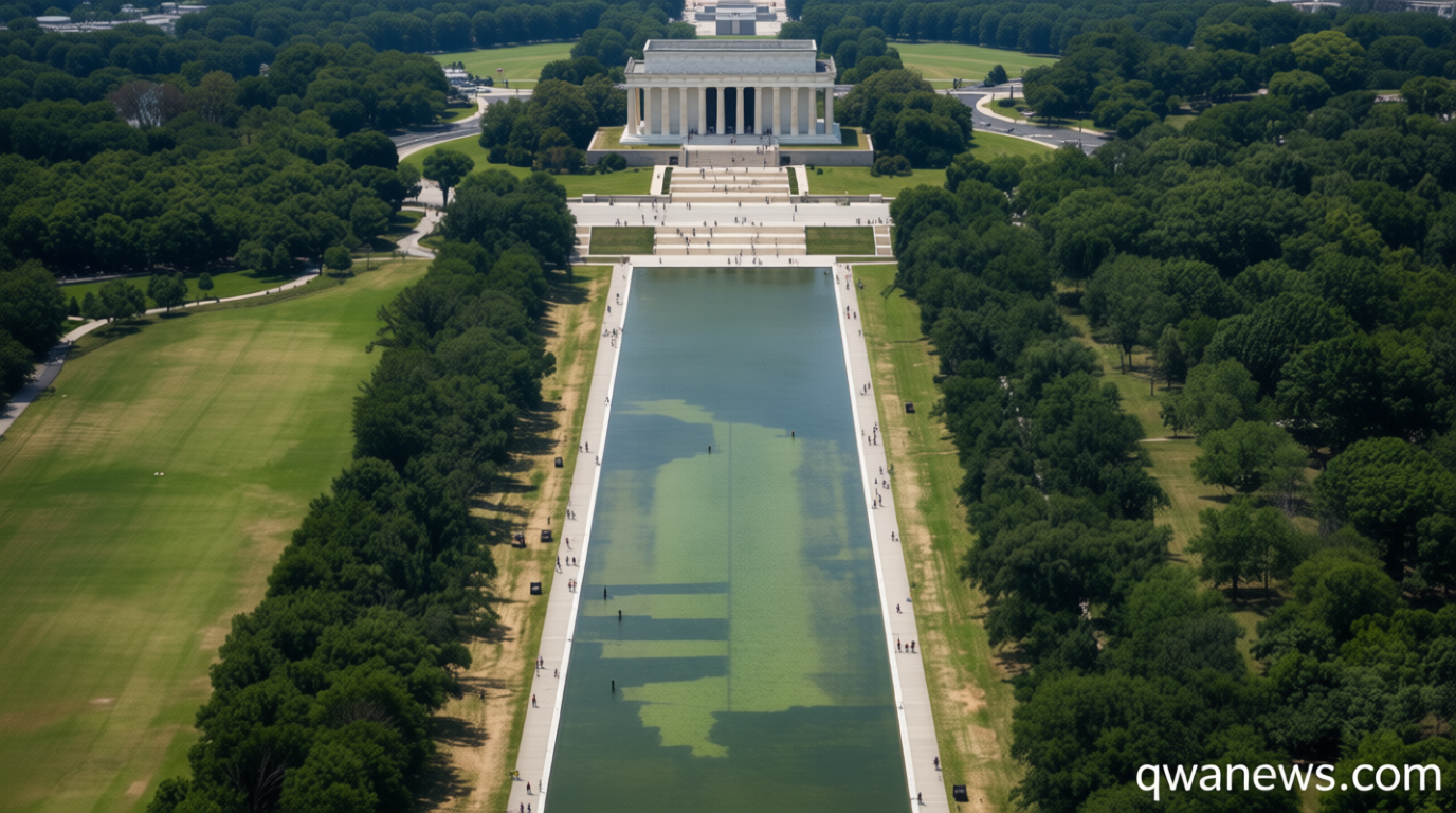 Algae, peeling blue material, conspiracy theories: Reflecting Pool takes national spotlight