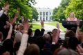 ‘Let’s get back to work’: Karoline Leavitt returns to the briefing room podium for the first time since maternity leave